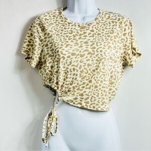 NWT LE LIS Collection Women’s Sz M Brown & Tan Short Sleeve Drawstring Crop Top